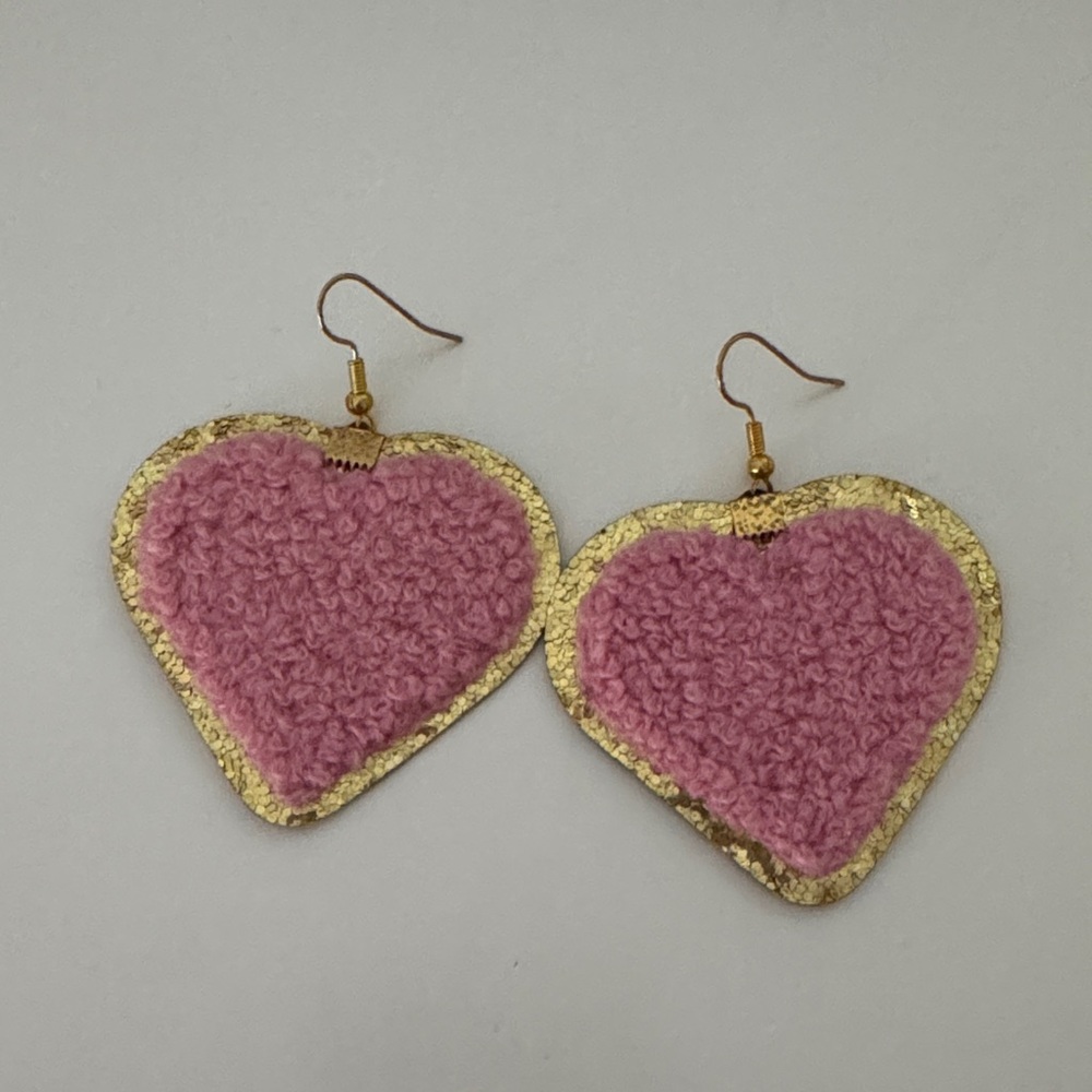 Pink and Gold Heart Earrings